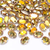 Metallic Sunshine Oval Shape High Quality Glass Pointed Back Fancy Rhinestones WholesaleRhinestone
